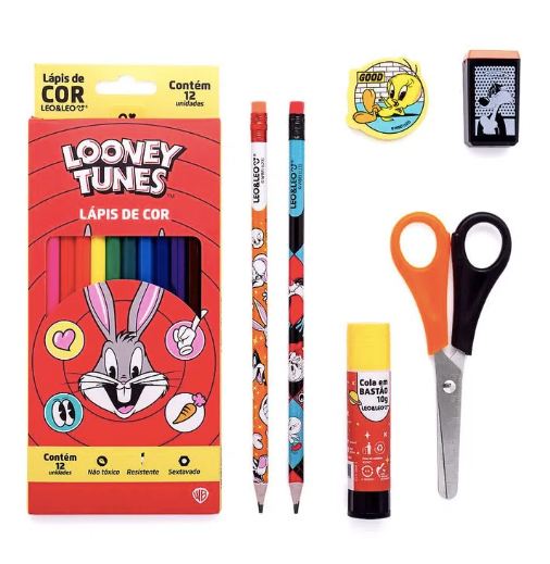 Kit Lápis De Cor 12 Cores Looney Tunes