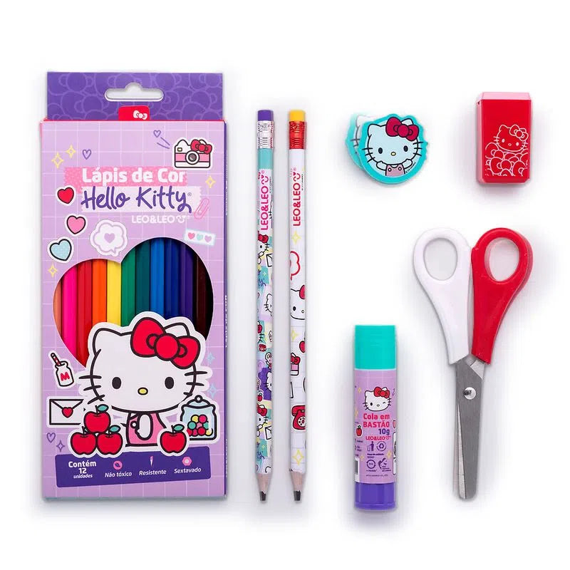 Kit Lápis De Cor 12 Cores Hello Kitty