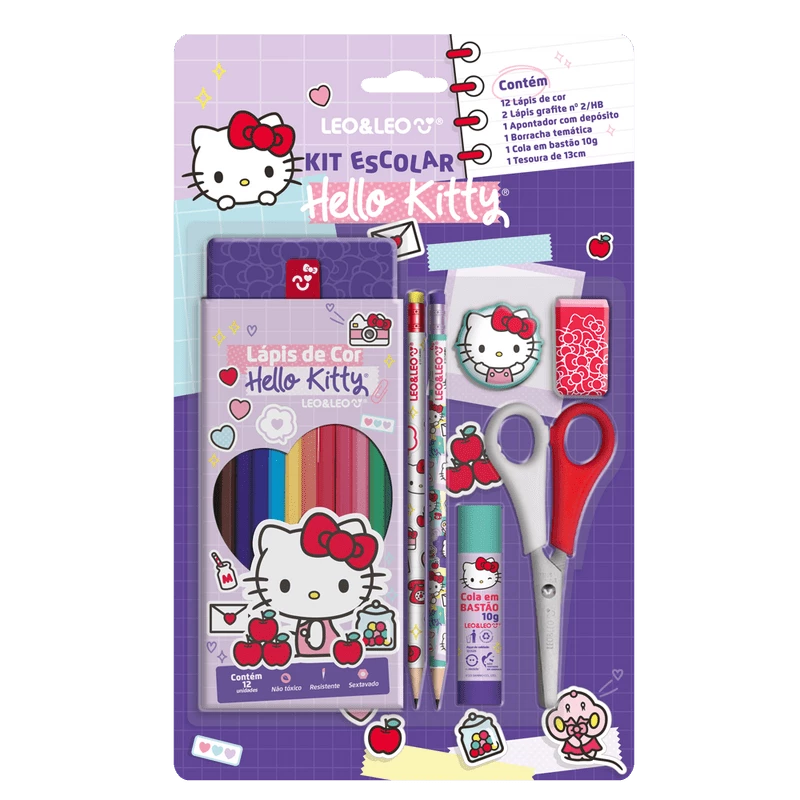 Kit Lápis De Cor 12 Cores Hello Kitty